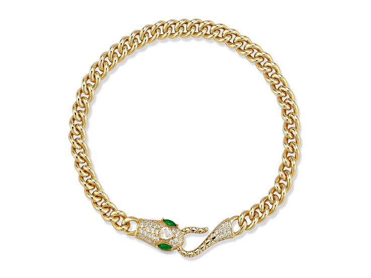 Rachel Zoe 14K Yellow Gold Over Sterling Silver Pave Cubic Zirconia Snake Head Curb Link Bracelet