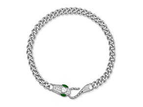 Rachel Zoe Rhodium Over Sterling Silver Pave Cubic Zirconia Snake Head Curb Link Bracelet