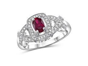 Red Ruby with White Diamond Accent Rhodium Over Sterling Silver Ring 0.60ctw