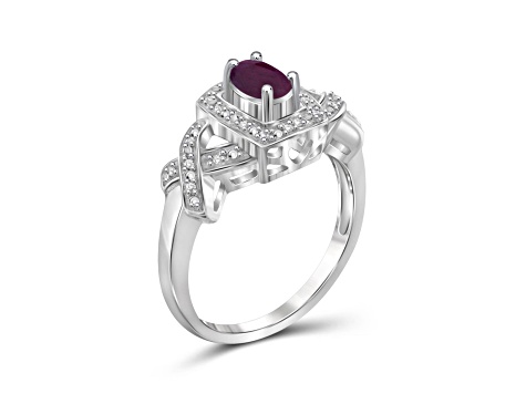 Red Ruby with White Diamond Accent Rhodium Over Sterling Silver Ring 0.60ctw