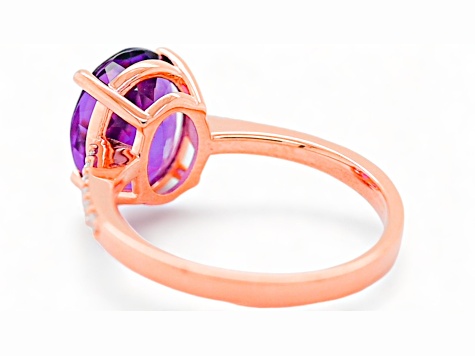11x9mm Oval Amethyst and White CZ 18K Rose Gold Over Sterling Silver Ring, 3.11ctw