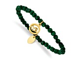 Yellow Stainless Steel Polished Dove Green Jade Beaded Stretch Bracelet