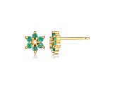 Green Emerald 18k Yellow Gold Over Sterling Silver Flower Earring Set