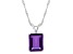 10x8mm Emerald Cut Amethyst Rhodium Over Sterling Silver Pendant With Chain