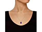 10x8mm Emerald Cut Amethyst Rhodium Over Sterling Silver Pendant With Chain