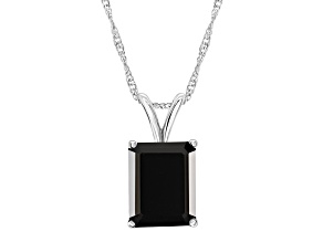 10x8mm Emerald Cut Black Onyx Rhodium Over Sterling Silver Pendant With Chain