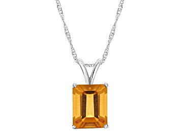 Picture of 10x8mm Emerald Cut Citrine Rhodium Over Sterling Silver Pendant With Chain
