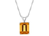 10x8mm Emerald Cut Citrine Rhodium Over Sterling Silver Pendant With Chain