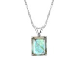 10x8mm Emerald Cut Labradorite Rhodium Over Sterling Silver Pendant With Chain