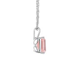 10x8mm Emerald Cut Rose Quartz Rhodium Over Sterling Silver Pendant With Chain