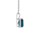 10x8mm Emerald Cut London Blue Topaz Rhodium Over Sterling Silver Pendant With Chain