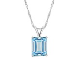 10x8mm Emerald Cut Sky Blue Topaz Rhodium Over Sterling Silver Pendant With Chain
