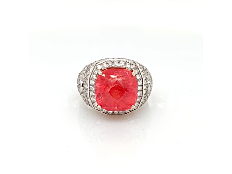 10.73ct Rhodochrosite and 1.14ctw White Diamond Ring in 14K WG