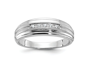 Picture of Rhodium Over 10K White Gold Men's Polished, Satin and Grooved 5-Stone Diamond Ring