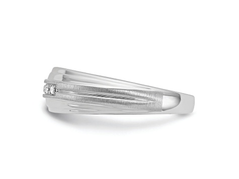 Rhodium Over 10K White Gold Men's Polished, Satin and Grooved 5-Stone Diamond Ring