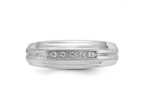 Rhodium Over 10K White Gold Men's Polished, Satin and Grooved 5-Stone ...