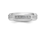 Rhodium Over 10K White Gold Men's Polished, Satin and Grooved 5-Stone Diamond Ring