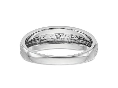 Rhodium Over 10K White Gold Men's Polished, Satin and Grooved 5-Stone Diamond Ring