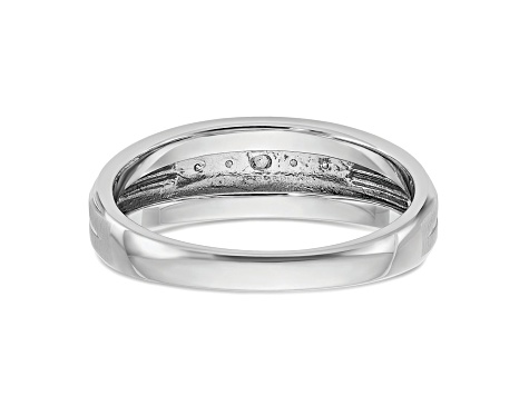 Rhodium Over 10K White Gold Men's Polished, Satin and Grooved 5-Stone ...