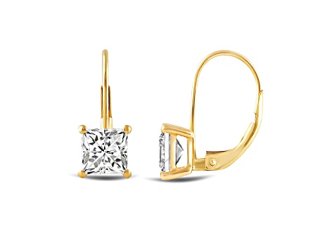 White Cubic Zirconia 14k Yellow Gold Earrings With Velvet Gift Box 1.00ctw