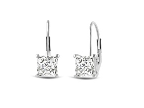 White Cubic Zirconia 14k White Gold Earrings With Velvet Gift Box 1.00ctw