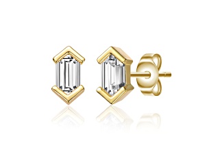 Clear Mini Cubic Zirconia, 14k Yellow Gold Plated over Sterling Silver Baguette Stud Earrings