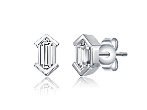 Clear Mini Cubic Zirconia, Rhodium Plated over Sterling Silver Baguette Stud Earrings