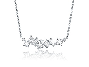 Lab Created Moissanite, Rhodium Plated over Sterling Silver Cluster Cascade Necklace
