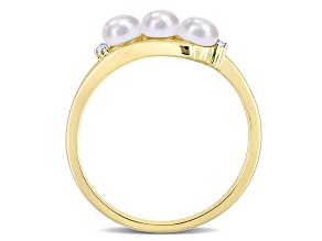 Freshwater Cultured Pearl and Diamond Accent Crossover Ring in 10K Yellow Gold