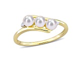 Freshwater Cultured Pearl and Diamond Accent Crossover Ring in 10K Yellow Gold