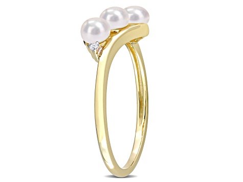 Freshwater Cultured Pearl and Diamond Accent Crossover Ring in 10K Yellow Gold