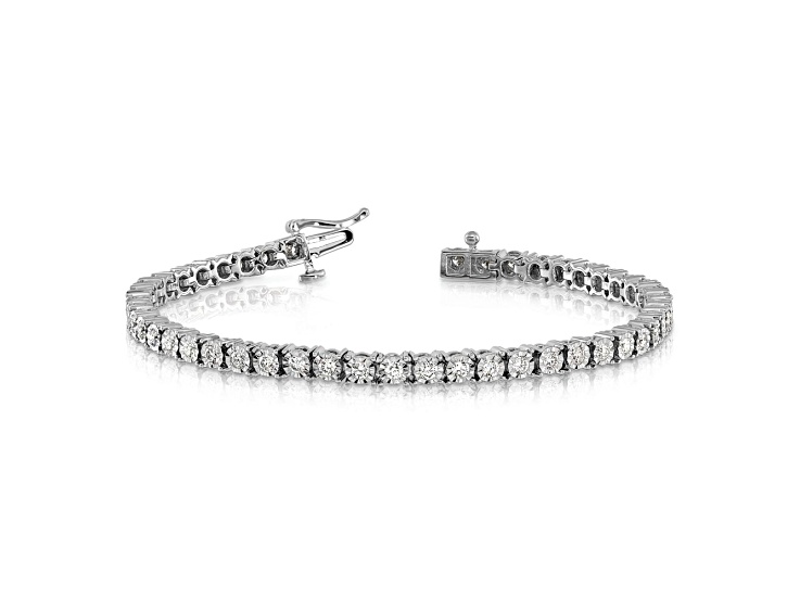 Rhodium Over 10k White Gold Illusion Setting Diamond Bracelet