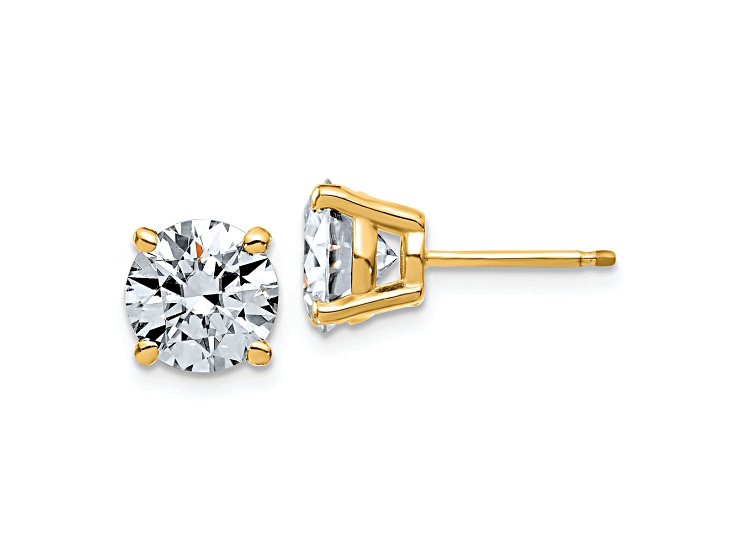 14K Yellow Gold 4ct. 8.0mm Round D E F Pure Light Moissanite Earrings