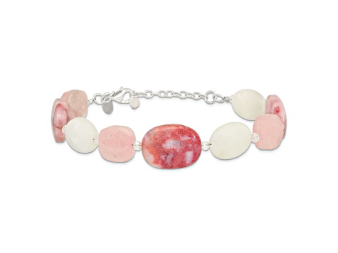 Sterling Silver Pink Agate/Quartz/Jade/Crystal with 1-inch Extension Bracelet