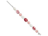 Sterling Silver Pink Agate/Quartz/Jade/Crystal with 1-inch Extension Bracelet