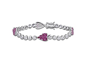 Created Ruby and White Sapphire Sterling Silver Heart Bracelet 9.52ctw