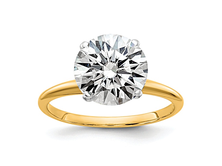 14K Yellow Gold With White Gold Accents 3 ct. D E F Pure Light Round Moissanite Solitaire Ring