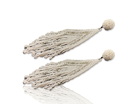 White and Gold Graduated Fringe Seed Bead Earring