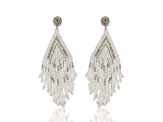 White and Gold Graduated Fringe Seed Bead Earring