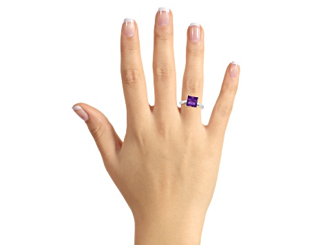 8mm Princess Cut Amethyst Rhodium Over Sterling Silver Ring