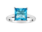 8mm Princess Cut Swiss Blue Topaz Rhodium Over Sterling Silver Ring