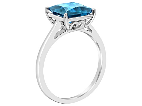 8mm Princess Cut Swiss Blue Topaz Rhodium Over Sterling Silver Ring ...