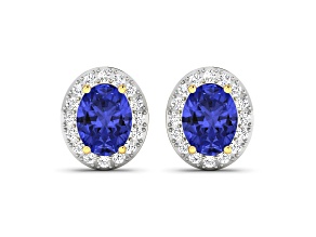 Violet Blue Tanzanite and White Diamond 14K Yellow Gold Stud Earrings