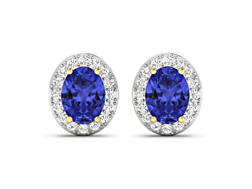 Picture of Violet Blue Tanzanite and White Diamond 14K Yellow Gold Stud Earrings