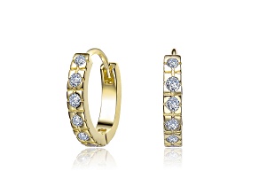 Clear Cubic Zirconia, 14k Yellow Gold Plated over Brass Extra Mini Huggie Hoop Earrings