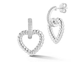 Rachel Zoe Rhodium Over Sterling Silver Cubic Zirconia Twist Heart Dangle Earrings