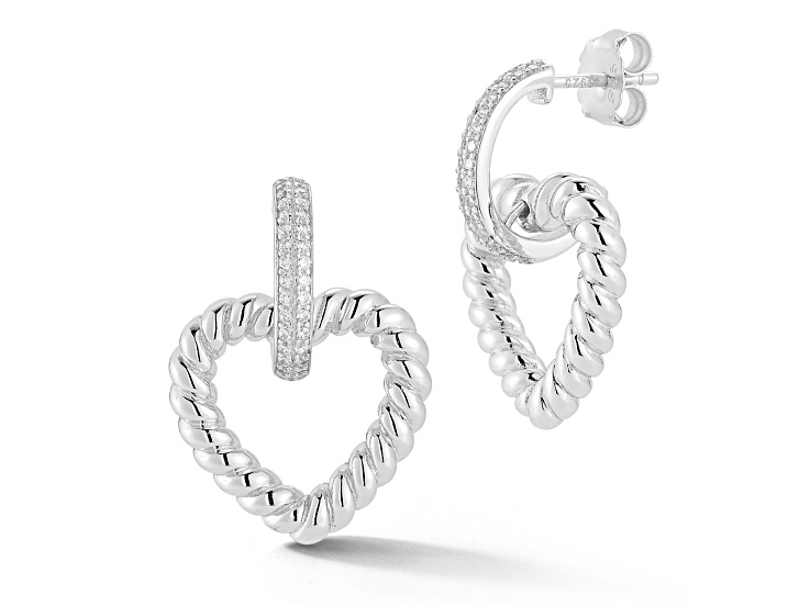 Rachel Zoe Rhodium Over Sterling Silver Cubic Zirconia Twist Heart Dangle Earrings