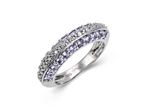 Tanzanite and White Topaz Sterling Silver Multi-Row Band Ring, 1.04ctw