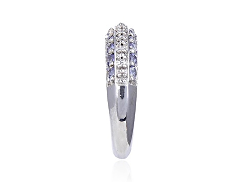 Tanzanite and White Topaz Sterling Silver Multi-Row Band Ring, 1.04ctw