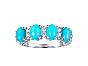 Kingman Turquoise Rhodium Over Sterling Silver Band Ring 0.13 Cttw